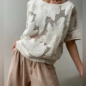 Isabel Marat Etoile Crochet Short Sleeve Embroidered Top—Size S